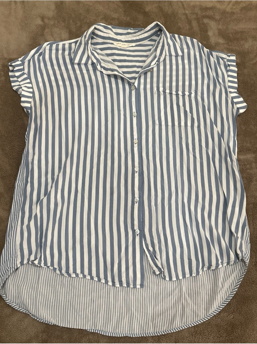 Relaxed Blue & White Striped Button-Up Blouse